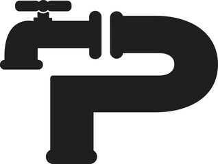  letter p with water tap icon silhouette