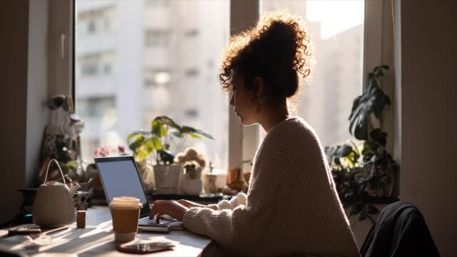 Cozy Morning Work-from-Home Vibes with Natural Light and Houseplants