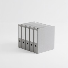 Illustration of row of gray ring binders isolated on white background, office supplies