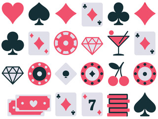 Collection of casino and gambling icons and symbols