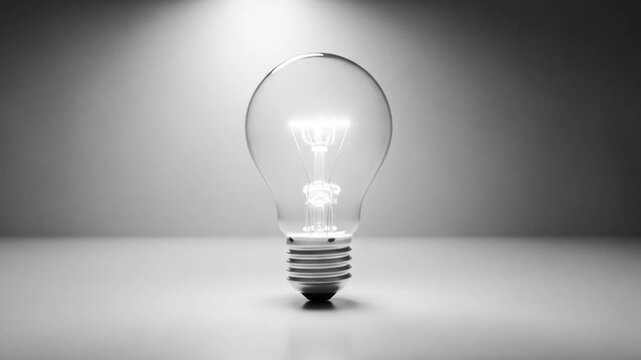 Illuminated lightbulb on gray background