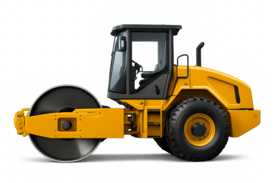 Yellow road roller isolated on transparent background