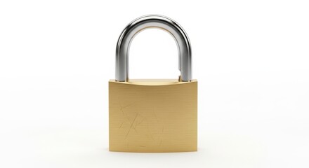 Fototapeta premium Brass padlock isolated on white background symbol of security and privacy