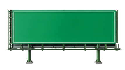 Blank green traffic signboard on steel support for custom road message design