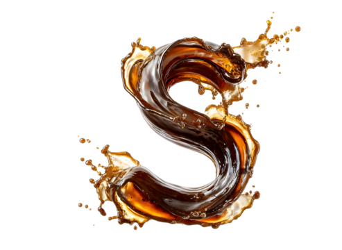 Dynamic liquid swirl forming the letter s on black background for creative designs