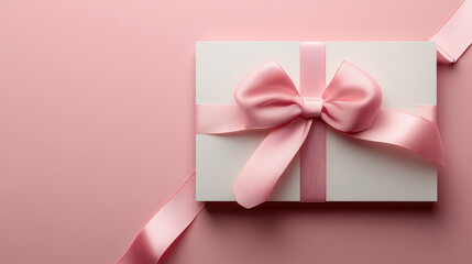 Gift certificate mockup featuring a pink ribbon and bow on a pink background, creating a festive atmosphere perfect for Christmas or Valentine's Day promotions