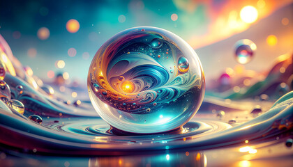 Microscopic Droplet Universe — Bio-Inspired Liquid Galaxy Abstract Macro Art in 16:9