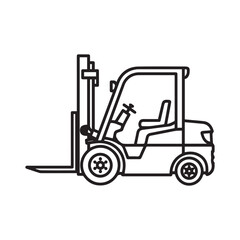 Naklejka premium Simple line art forklift icon graphic symbol for logistics warehousing and industrial transportation services