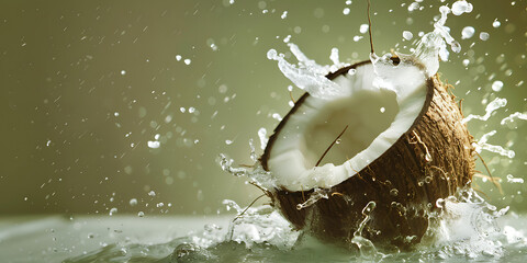 Coconut splashing water for summer refreshment ad