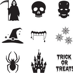 Horror and Halloween Monsters Black Silhouette Icons: Spooky Character Vector Set