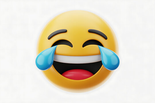 Yellow face expresses extreme laughter with tears streaming down, conveying joyful amusement.