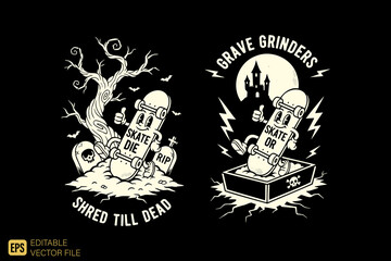 Skateboarding Skeleton Grave Grinders Shred Till Dead Halloween