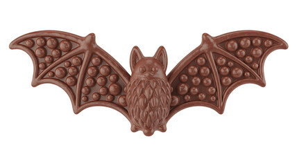 Chocolate bat shaped confectionery with detailed wings and textured body, a sweet treat.