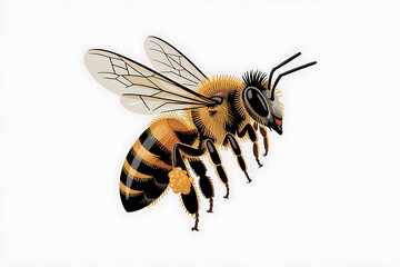 Detailed close-up of a bee in flight, showcasing its striped body and delicate wings.