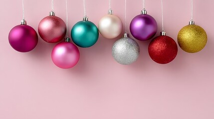 Row of Christmas ornaments hanging from a string