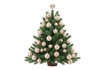 Festive evergreen tree adorned with golden ornaments, symbolizing holiday cheer and seasonal celebration.