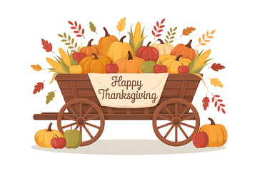 Autumn harvest bounty overflows a wooden cart, celebrating a festive Thanksgiving gathering.