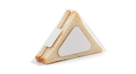 sandwich triangle pack with transparent front and label zone isolated on a white background for food photography and display