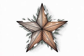 Wooden star adorned with foliage, rustic charm, natural textures, decorative element, festive design.