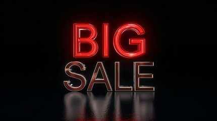 Illustration of big sale text with red and gold neon light on black background