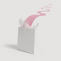 Illustration of white shopping bag with pink ribbon isolated on white background