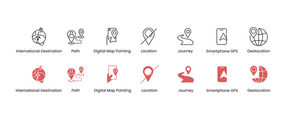 Location icon set. Containing map, map pin, gps, destination, directions, distance, place and navigation icon. Solid icons vector collection. © Gold Graphic