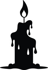 Silhouette of a melting candle with a flame isolated on white background isolated on transparent background