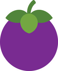 Mangosteen Fruit Illustration with Purple Body, Green Calyx, and Stem
