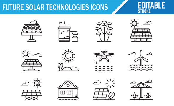 PV Energy Outline Icons &ndash; Modern Editable Stroke Bundle