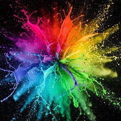 Fototapeta premium Vibrant bursts of color explode in a dynamic, radial display against a dark background.