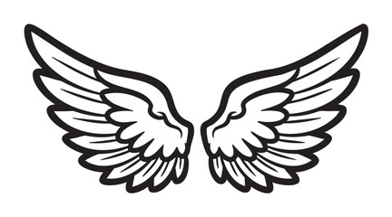 Obraz premium Black outline icon of decorative angel wings with detailed feather pattern, suitable for designs related to fantasy, religion, or mythology.