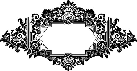 Elegant vintage frame with ornate floral details for invitations, announcements, or product labels, perfect for adding a touch of classic sophistication