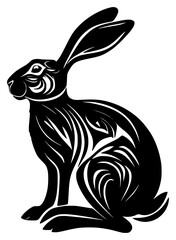 a black silhouette of a hare on a transparent background, black, logo, rabbit, silhouette 
