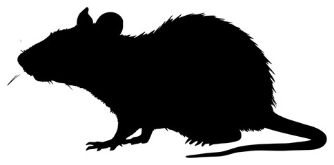 a black silhouette of a rat on a transparent background, black, image, mouse, rat, silhouette, sit 