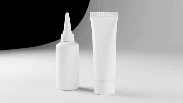 Cosmetic Product Mockup - Bottle and Tube on White Background.