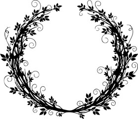 Elegant wreath of foliage with delicate swirls and leaves for invitations, weddings, and crafting projects, a touch of nature's beauty for your design