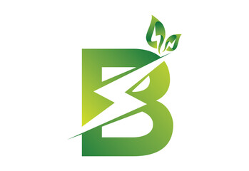 intel latter B with green eco symbol eletronic logo design templet