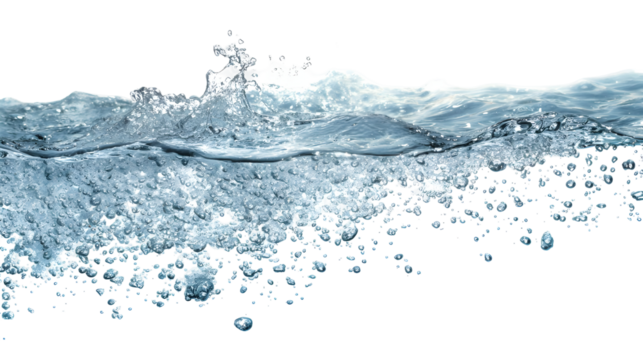 Refreshing crystal clear blue water with bubbles for freshness theme designs