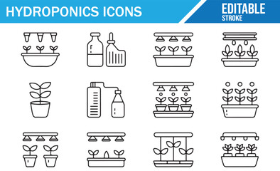Hydroponic Farming Line Icons Collection for Modern Agriculture Design