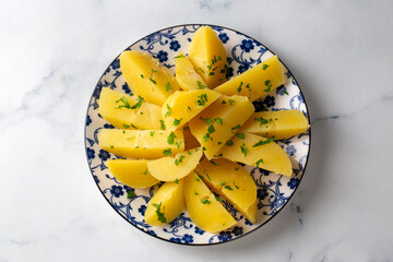 A plate of boiled potatoes