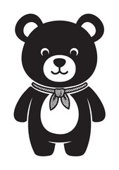 Obraz premium Black silhouette of a smiling bear wearing a polka dot bandana, with simple and bold features.