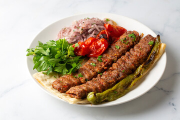 Traditional delicious Turkish foods; Adana kebab