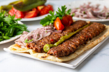 Traditional delicious Turkish foods; Adana kebab