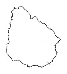 Black outline map of uruguay with minimal detail showing its geographical shape.