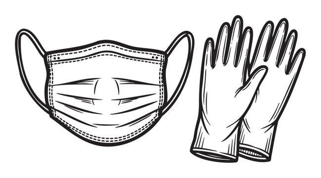 black and white mask and gloves clip art preview