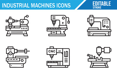 Workshop Machine Outline Set – CNC, Drill, Grinder, Cutter, Press