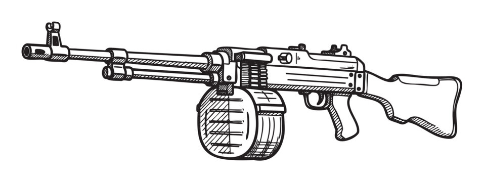 black and white machine gun sketch clip art preview