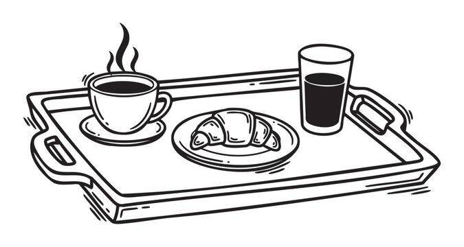 black and white breakfast tray with coffee clip art preview