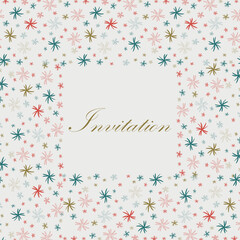 Invitation card decorative festive square border of abstract red golden green flowers vector illustration