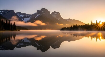 Sunrise Over Mountain Lake